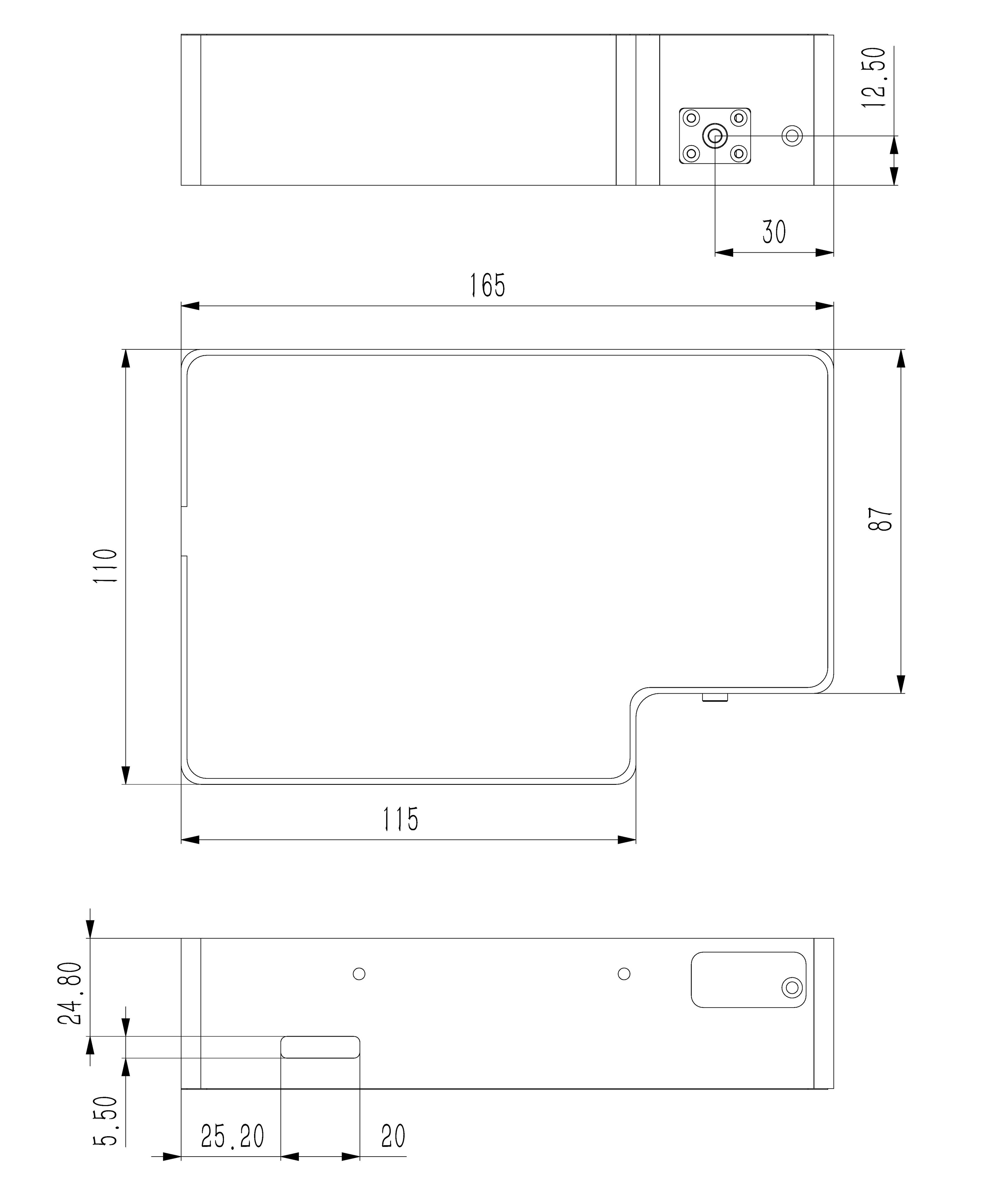 BIM-6805 dimensional drawing (165 x 110 x 38 mm)