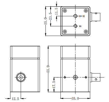 Housing dimensions, orthographic views